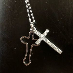 925 Silver double cross necklace cz stone